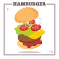 Hamburger Ingredients. Burger in the section with a rectangular frame around. Royalty Free Stock Photo